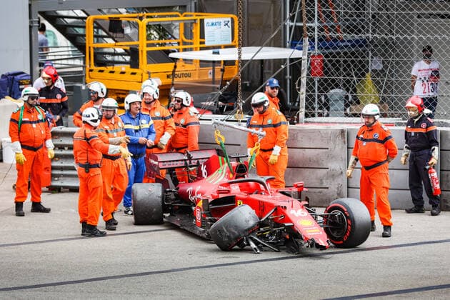 16 LECLERC Charles (mco), Scuderia Ferrari SF21, crash, accident, during the 2021 Formula One World Championship, WM, Weltmeisterschaft Grand Prix of Monaco from on May 20 to 23 in Monaco - FORMULE 1 : Grand prix de Monaco - Essais - Monaco - 22 05 2021 DPPI PANORAMIC  00121009_AV6_4943