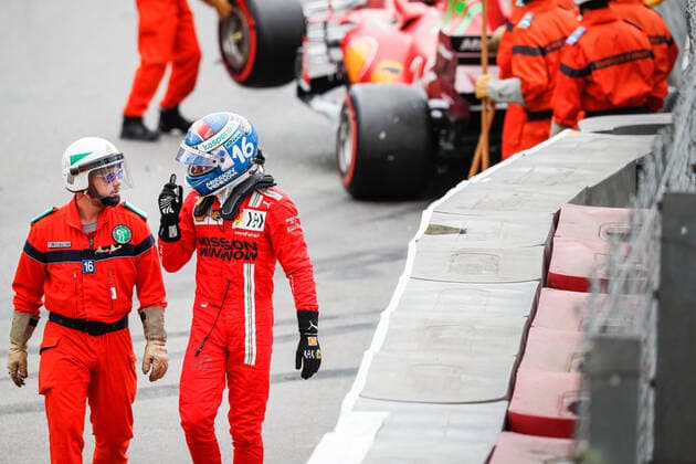 16 LECLERC Charles (mco), Scuderia Ferrari SF21, portrait crash, accident, during the 2021 Formula One World Championship, WM, Weltmeisterschaft Grand Prix of Monaco from on May 20 to 23 in Monaco - FORMULE 1 : Grand prix de Monaco - Essais - Monaco - 22 05 2021 DPPI PANORAMIC  00121009__V2_0951