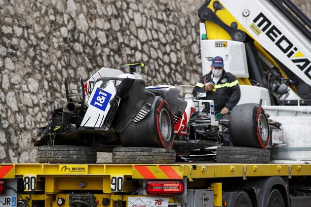 47 SCHUMACHER Mick (ger), Haas F1 Team VF-21 Ferrari, action, cars, accident during the 2021 Formula One World Championship, WM, Weltmeisterschaft Grand Prix of Monaco from on May 20 to 23 in Monaco - FORMULE 1 : Grand prix de Monaco - Essais - Monaco - 22 05 2021 DPPI PANORAMIC  _GDN2534