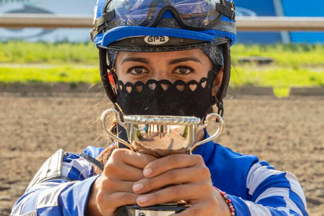 Women s Jockey Race Championship In Mexico MEXICO CITY, MEXICO - MAY 22: Jockey Jazmin Larios, champion of the First Women s Jockey Race ˜Challenge of Jockettas holds the trophy at Hippodrome of the Americas. For the first time in 78 years, a women s horse race is held, a historic event for Mexican Horse Riding. On May 22, 2021 in Mexico City, Mexico. Copyright: xRicardoxFloresx EYEPIXGROUP_RFE_22052021_7261