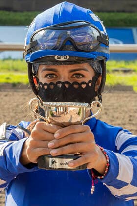 Women s Jockey Race Championship In Mexico MEXICO CITY, MEXICO - MAY 22: Jockey Jazmin Larios, champion of the First Women s Jockey Race ˜Challenge of Jockettas holds the trophy at Hippodrome of the Americas. For the first time in 78 years, a women s horse race is held, a historic event for Mexican Horse Riding. On May 22, 2021 in Mexico City, Mexico. Copyright: xRicardoxFloresx EYEPIXGROUP_RFE_22052021_7262