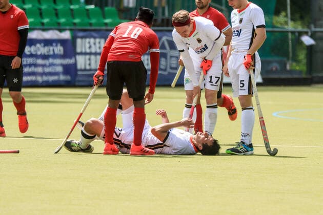 Hockey l I Men I Season 2021 I International I Test Match I Germany Canada I 23 05 2021 WALLACE James 18, Canada ORUZ Timur 27, Germany RÜHR Christopher 17, Germany MÜLLER Linus 5, Germany Hamburg UHC Arena Wesselblek Hamburg Germany Copyright: xLobeca RalfxHomburgx