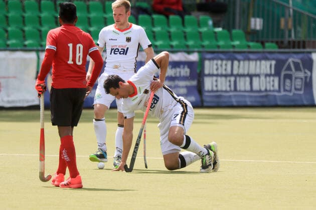 Hockey l I Men I Season 2021 I International I Test Match I Germany Canada I 23 05 2021 ORUZ Timur 27, Germany with pain Hamburg UHC Arena Wesselblek Hamburg Germany Copyright: xLobeca RalfxHomburgx