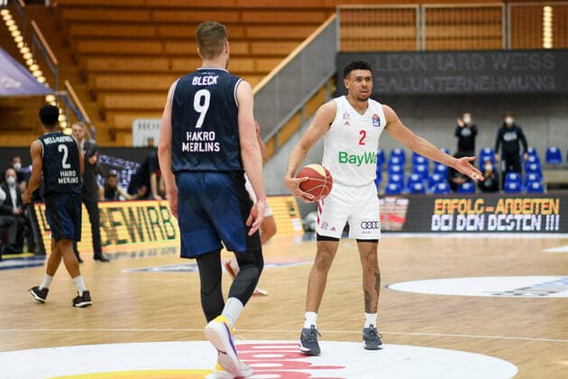 Wade Baldwin FC Bayern Muenchen Basketball complains to referee, GER, HAKRO Merlins Crailsheim vs FC Bayern Basketball, 23 05 2021, Play Off Quarterfinal Game 4, Basketball Bundesliga, Season 2020 2021 GER, HAKRO Merlins Crailsheim vs FC Bayern Basketball, 23 05 2021, Play Off Quarterfinal Game 4, Basketball Bundesliga, Season 2020 202 Crailsheim Copyright: xEibnerxPressefoto MichaelxMemmlerx EP_MMR