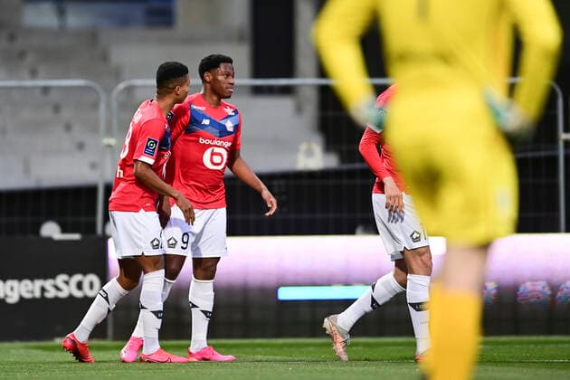 joie des joueurs Lillois apres le but de Jonathan David (Losc) FOOTBALL : Sco Angers vs LOSC - 38e journee Ligue 1 Uber Eats - 23 05 2021 JBAutissier Panoramic 