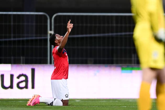 joie des joueurs Lillois apres le but de Jonathan David (Losc) FOOTBALL : Sco Angers vs LOSC - 38e journee Ligue 1 Uber Eats - 23 05 2021 JBAutissier Panoramic 
