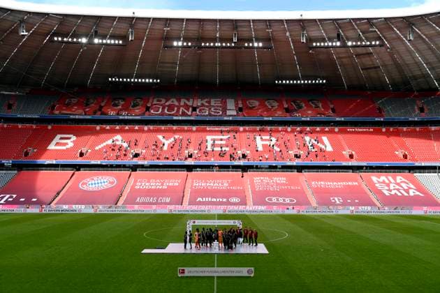 Team M German Champion 2020 2021, Allianz Arena Football 1 Bundesliga, 34 Matchday, FC Bayern Muenchen FC Augsburg, on 22 05 2021 in Muenchen Germany Photo Frank Hoermann SVEN SIMON POOL DFL regulations prohibit any use of photographs as image sequences and or quasi video Editorial Use ONLY National and International News Agencies OUT