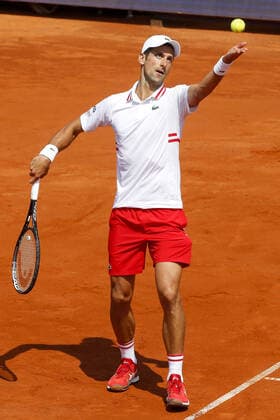 (210526) -- BELGRADE, May 26, 2021 -- Serbia s Novak Djokovic serves to Germany s Mats Moraing during their ATP, Tennis Herren 250 Belgrade Open round of 16 singles tennis match in Belgrade, Serbia on May 25, 2021. (Photo by Predrag Milosavljevic Xinhua) (SP)SERBIA-BELGRADE-TENNIS-NOVAK DJOKOVIC ShixZhongyu 