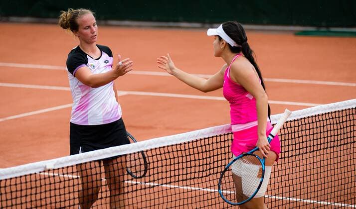 Mandatory Credit: Photo by Rob Prange Shutterstock (11973072bb) Richel Hogenkamp & Maria Camila Osorio Serrano of Colombia in action during the second qualifications round at the 2021 Roland Garros Grand Slam Tournament French Open Tennis, Wednesday Previews, Roland Garros, Paris, France - 26 May 2021 French Open Tennis, Wednesday Previews, Roland Garros, Paris, France - 26 May 2021  Copyright: xRobxPrange Shutterstockx 11973072bb