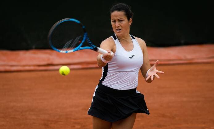 Mandatory Credit: Photo by Rob Prange Shutterstock (11973072cj) Lara Arrubarrena of Spain in action during the second qualifications round at the 2021 Roland Garros Grand Slam Tournament French Open Tennis, Wednesday Previews, Roland Garros, Paris, France - 26 May 2021 French Open Tennis, Wednesday Previews, Roland Garros, Paris, France - 26 May 2021  Copyright: xRobxPrange Shutterstockx 11973072cj
