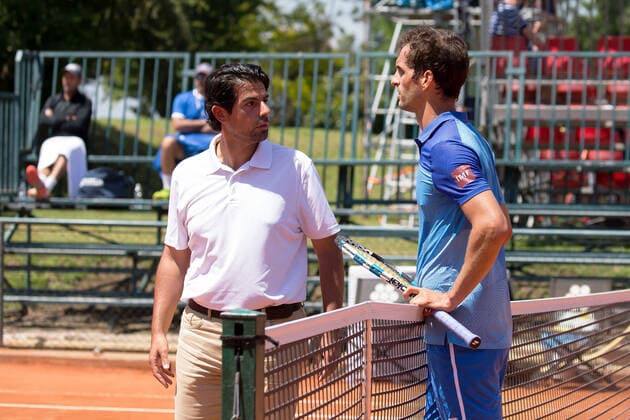 May 26, 2021, Parma, Italy: Parma, Italy, Tennis Club Parma, May 26, 2021, Albert RAMOS-VINOLAS with the referee... during ATP, Tennis Herren 250 Emilia-Romagna Open 2021 - Tennis Internationals Tennis Internationals - ATP 250 Emilia-Romagna Open 2021, parma, Italy - ZUMAl164 20210526_zsa_l164_018 Copyright: xValerioxOrigox