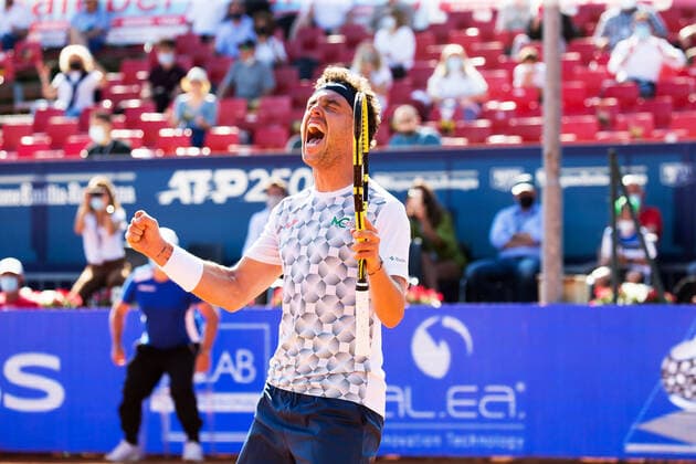 May 26, 2021, Parma, Italy: Parma, Italy, Tennis Club Parma, May 26, 2021, Exultation of Marco CECCHINATO of the Italy.... during ATP, Tennis Herren 250 Emilia-Romagna Open 2021 - Tennis Internationals Tennis Internationals - ATP 250 Emilia-Romagna Open 2021, parma, Italy - ZUMAl164 20210526_zsa_l164_028 Copyright: xValerioxOrigox
