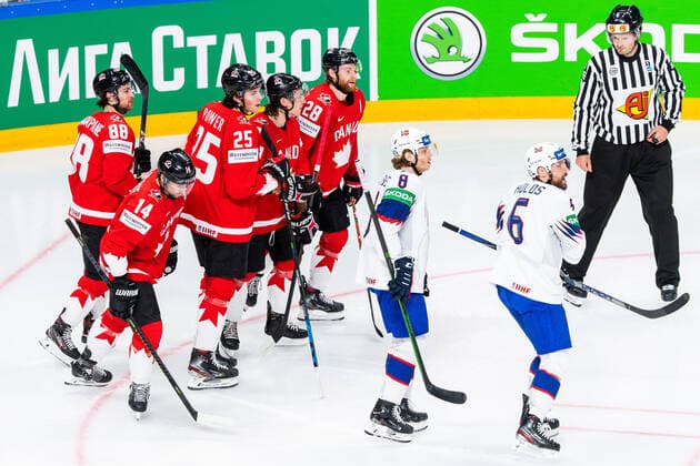 210526 Mathias Trettenes and Jonas Holos look dejected after Connor Brown of Canada scored 1 0 during the 2021 IIHF Ice Hockey World Championship game between Canada and Norway on May 26, 2021 in Riga Photo Simon Hastegard BILDBYRAN kod SH SH0117 ishockey ice hockey ishockey vm iihf ice hockey world championship canada kanada norge norway day 6 bbeng depp,  Copyright: SIMONxHASTEGARD BB210526SH012