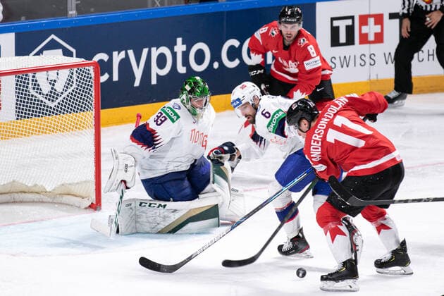May 26, 2021, Riga, Latvia: Riga, Latvia, Arena Riga, May 26, 2021, Anderson - Dolan (Canada) ..Trettenes (Canada) ..Haukeland (Norway)..Solem (Norway) during World Championship, WM, Weltmeisterschaft 2021 - Canada vs Norway - Ice hockey, Eishockey Ice Hockey - World Championship 2021 - Canada vs Norway, riga, Latvia - ZUMAl164 20210526_zsa_l164_057 Copyright: xAndreaxRex