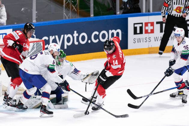 May 26, 2021, Riga, Latvia: Riga, Latvia, Arena Riga, May 26, 2021, Henrique (Canada) ..Comtois (Canada) ..Haukeland (Norway) during World Championship, WM, Weltmeisterschaft 2021 - Canada vs Norway - Ice hockey, Eishockey Ice Hockey - World Championship 2021 - Canada vs Norway, riga, Latvia - ZUMAl164 20210526_zsa_l164_060 Copyright: xAndreaxRex