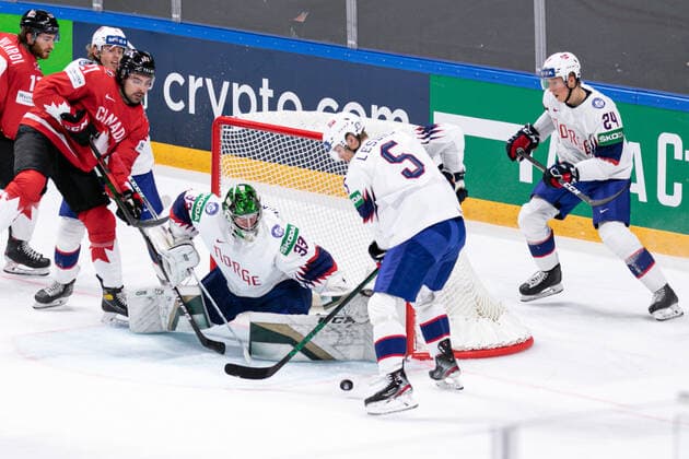 May 26, 2021, Riga, Latvia: Riga, Latvia, Arena Riga, May 26, 2021, Paul (Canada) ..Henrique (Canada) ..Haukeland (Norway) during World Championship, WM, Weltmeisterschaft 2021 - Canada vs Norway - Ice hockey, Eishockey Ice Hockey - World Championship 2021 - Canada vs Norway, riga, Latvia - ZUMAl164 20210526_zsa_l164_102 Copyright: xAndreaxRex
