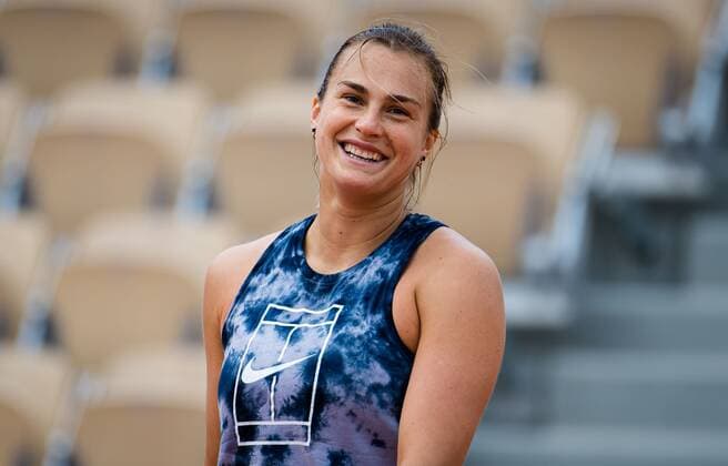 Mandatory Credit: Photo by Rob Prange Shutterstock (11975059bk) Aryna Sabalenka of Belarus during practice ahead of the 2021 Roland Garros Grand Slam Tournament French Open Tennis, Wednesday Previews, Roland Garros, Paris, France - 27 May 2021 French Open Tennis, Wednesday Previews, Roland Garros, Paris, France - 27 May 2021  Copyright: xRobxPrange Shutterstockx 11975059bk