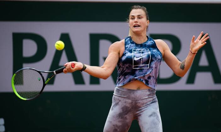 Mandatory Credit: Photo by Rob Prange Shutterstock (11975059bb) Aryna Sabalenka of Belarus during practice ahead of the 2021 Roland Garros Grand Slam Tournament French Open Tennis, Wednesday Previews, Roland Garros, Paris, France - 27 May 2021 French Open Tennis, Wednesday Previews, Roland Garros, Paris, France - 27 May 2021  Copyright: xRobxPrange Shutterstockx 11975059bb