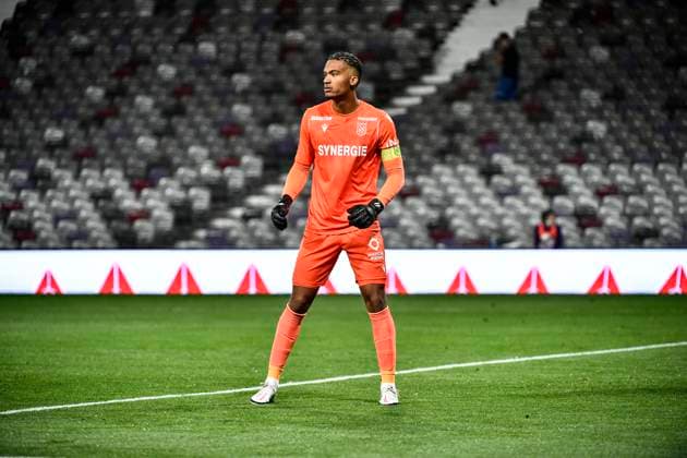 Alban Lafont (fcn) FOOTBALL : Toulouse vs Nantes - Match Aller des Barrages L2 vs L1 - Toulouse - 27 05 2021 ThierryBreton Panoramic 