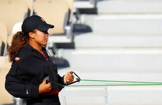 Mandatory Credit: Photo by Javier Garcia BPI Shutterstock (11976928ab) Naomi Osaka practices with a resistance band French Open Tennis, Friday Previews, Roland Garros, Paris, France - 28 May 2021 French Open Tennis, Friday Previews, Roland Garros, Paris, France - 28 May 2021  Copyright: xJavierxGarcia BPI Shutterstockx 11976928ab