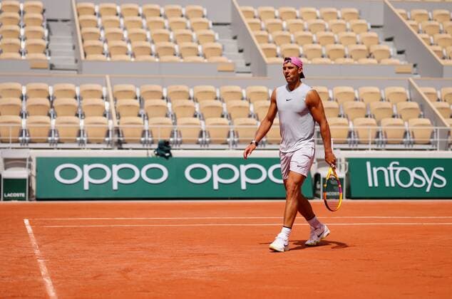 Mandatory Credit: Photo by Javier Garcia BPI Shutterstock (11976928cr) Rafael Nadal practices French Open Tennis, Friday Previews, Roland Garros, Paris, France - 28 May 2021 French Open Tennis, Friday Previews, Roland Garros, Paris, France - 28 May 2021  Copyright: xJavierxGarcia BPI Shutterstockx 11976928cr