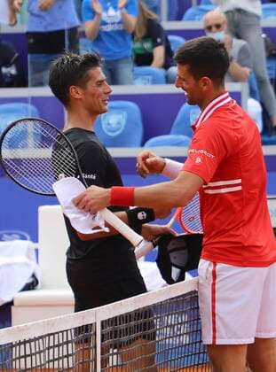 BELGRADE, SERBIA - MAY 27: ATP, Tennis Herren Belgrade Open men s tennis singles 1 4 final Federico Coria(L) Argentina,Novak Djokovic(R) Serbia. Pictured on May 27, 2021 in Belgrade, Serbia - 27 05 2021. TENNIS : Tournoi de Belgrade - ATP 250 - Belgrade - 28 05 2021 PhotoNews Panoramic 