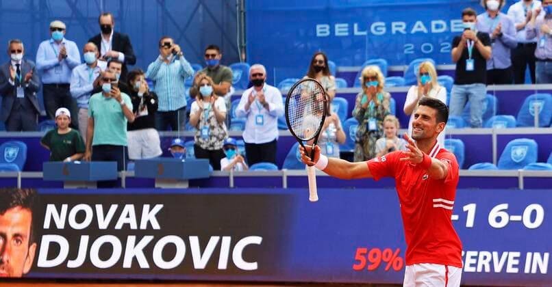 BELGRADE, SERBIA - MAY 27: ATP, Tennis Herren Belgrade Open men s tennis singles 1 4 final Novak Djokovic. Pictured on May 27, 2021 in Belgrade, Serbia - 27 05 2021. TENNIS : Tournoi de Belgrade - ATP 250 - Belgrade - 28 05 2021 PhotoNews Panoramic 