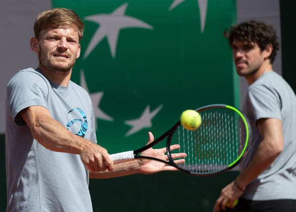 Belgian David Goffin and his coach Germain Gigounon pictured during a training session at the Roland Garros French Open tennis event, in Paris, France, Friday 28 May 2021. This year s tournament takes place from 24 May to 13 June. BENOITxDOPPAGNE  x2723934x