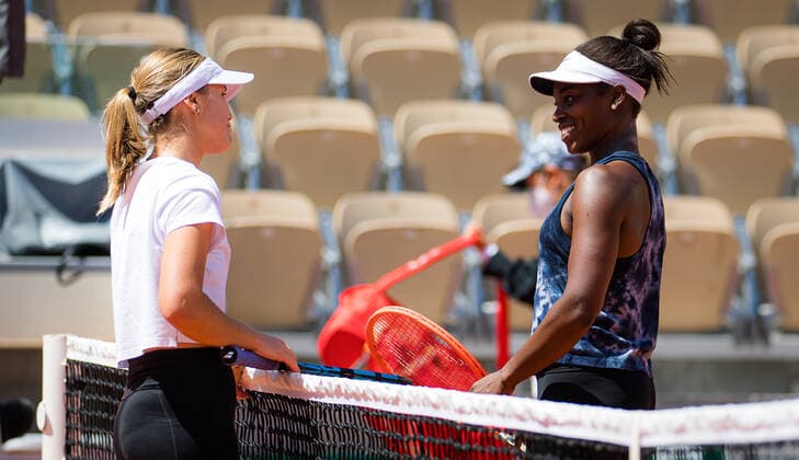 May 28, 2021: Sofia Kenin & Sloane Stephens of the United States after practice ahead of the 2021 Roland Garros Grand Slam Tournament - ZUMAa181 20210528_zaa_a181_132 Copyright: xRobxPrangex
