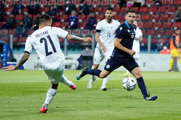 Photo Alessandro Tocco - LaPresse May 28, 2021 Cagliari - Sardinia - Italy soccer Italia vs San Marino - Friendly match - Sardegna Arena Stadium in Cagliari In the pic:Matteo Politano (Italia)goal  Copyright: xAlessandroxTocco LaPressex