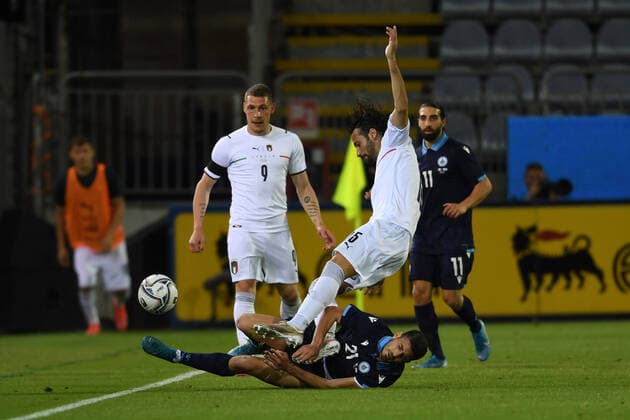 Gian Marco Ferrari (Italy)Lorenzo Lunadei (San Marino)Andrea Belotti (Italy) during the Uefa European Championship, EM, Europameisterschaft 2020 Friendly match between Italy 7-0 San Marino at Sardegna Arena on May 28, 2021 in Cagliari, Italy. Noxthirdxpartyxsales  (161403886)