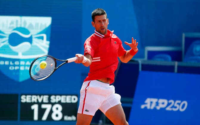 (210529) -- BELGRADE, May 29, 2021 -- Serbia s Novak Djokovic returns to Slovakia s Andrej Martin during their ATP, Tennis Herren 250 Belgrade Open semi-final singles tennis match in Belgrade, Serbia on May 28, 2021. (Photo by Xinhua) (SP)SERBIA-BELGRADE-TENNIS-DJOKOVIC-MARTIN PredragxMilosavljevic 