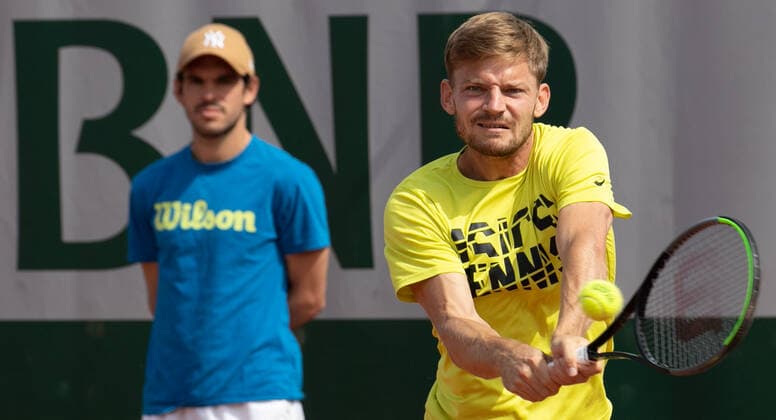 Belgian David Goffin and his coach Germain Gigounon pictured during the morning training session at the Roland Garros French Open tennis tournament, in Paris, France, Saturday 29 May 2021. This year s tournament takes place from 24 May to 13 June. BENOITxDOPPAGNE  x2724171x