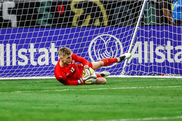 ARLINGTON, TX - MAY 29: Iceland goalkeeper Runar Alex Runarsson (13) makes a save during the game between Mexico and Iceland on May 29, 2021 at AT&T Stadium in Arlington, Texas. (Photo by Matthew Pearce Icon Sportswire) SOCCER: MAY 29 Mexico v Iceland Icon1692105292743