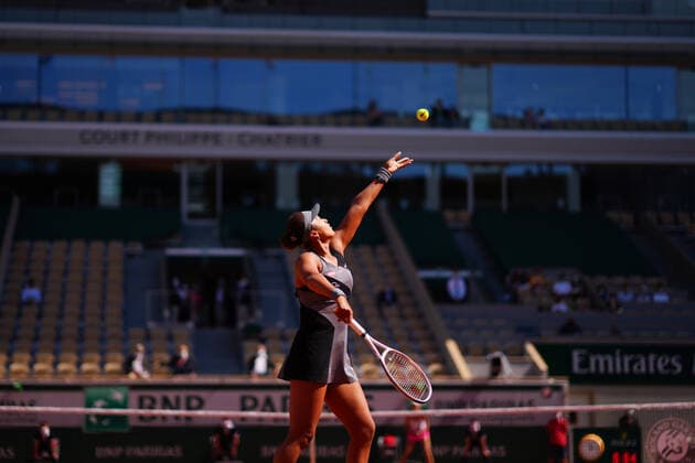 Mandatory Credit: Photo by Javier Garcia BPI Shutterstock (11977037s) Naomi Osaka serving during her first round match French Open Tennis, Day One, Roland Garros, Paris, France - 30 May 2021 French Open Tennis, Day One, Roland Garros, Paris, France - 30 May 2021  Copyright: xJavierxGarcia BPI Shutterstockx 11977037s