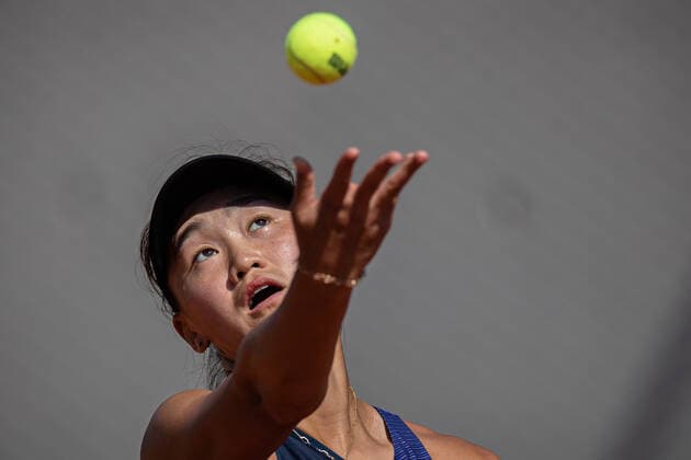 (210530) -- PARIS, May 30, 2021 -- Wang Xiyu serves during the women s singles first round match between Wang Xiyu of China and Danielle Collins of the United States of the French Open tennis tournament at Roland Garros in Paris, France, May 30, 2021. (Photo by Xinhua) (SP)FRANCE-PARIS-TENNIS-ROLAND GARROS-FRENCH OPEN-WOMEN S SINGLES AurelienxMorissard 