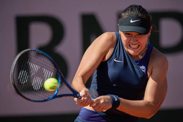 (210530) -- PARIS, May 30, 2021 -- Wang Xiyu hits a return during the women s singles first round match between Wang Xiyu of China and Danielle Collins of the United States of the French Open tennis tournament at Roland Garros in Paris, France, May 30, 2021. (Photo by Xinhua) (SP)FRANCE-PARIS-TENNIS-ROLAND GARROS-FRENCH OPEN-WOMEN S SINGLES AurelienxMorissard 