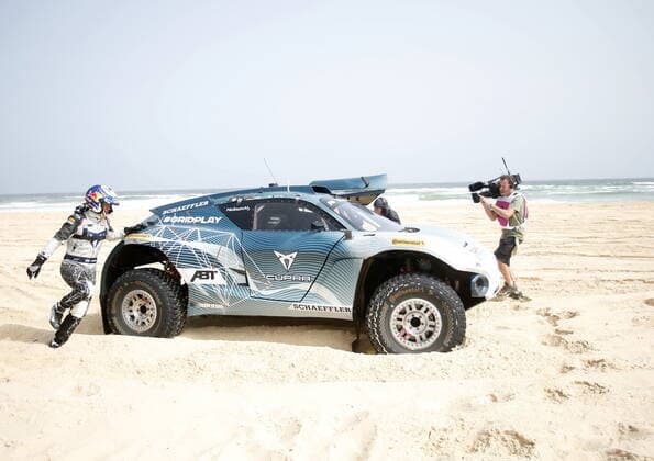 Mandatory Credit: Photo by Andrew Ferraro Motorsport Images Shutterstock (11985868o) Jutta Kleinschmidt (GER) Mattias Ekstrom (SWE), ABT CUPRA XE during the 2021 Extreme E Ocean X Prix 2021 XE Ocean X Prix Race, Lac Rose, Dakar, Senegal - 30 May 2021 2021 XE Ocean X Prix Race, Lac Rose, Dakar, Senegal - 30 May 2021  Copyright: xAndrewxFerraro MotorsportxImages Shutterstockx 11985868o
