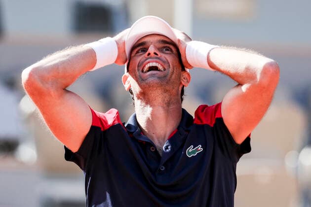 TENNIS - ATP, Tennis Herren French Open 2021 PARIS,FRANCE,30.MAY.20 - TENNIS - ATP World Tour, French Open, Roland Garros, Grand Slam. Image shows the rejoicing of Pablo Andujar (ESP).  GEPAxpictures xPatrickxSteiner