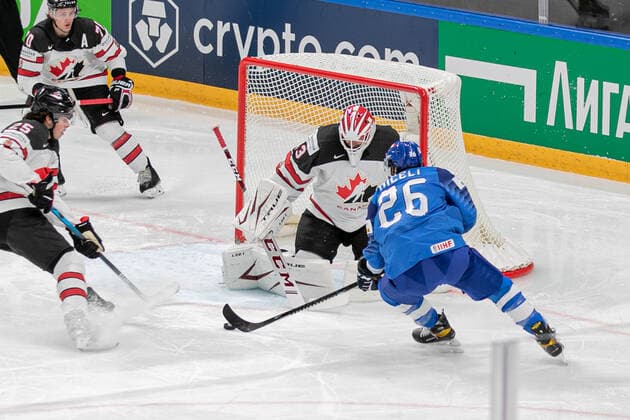 May 30, 2021, Riga, Latvia: Riga, Latvia, Arena Riga, May 30, 2021, Miceli (Italy)..Hill (Canada) during World Championship, WM, Weltmeisterschaft 2021 - Italy vs Canada - Ice hockey, Eishockey Ice Hockey - World Championship 2021 - Italy vs Canada, riga, Latvia - ZUMAl164 20210530_zsa_l164_054 Copyright: xAndreaxRex
