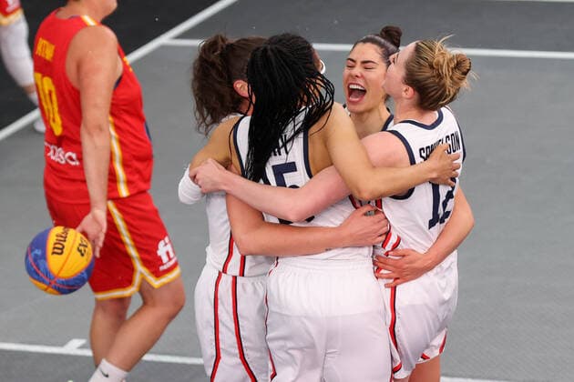 BASKETBALL - FIBA 3x3 Olympic Qualifying GRAZ,AUSTRIA,30.MAY.21 - BASKETBALL - FIBA 3x3 Olympic Qualifying, semifinal, women, USA vs ESP. Image shows the rejoicing of USA.  GEPAxpictures xChristianxWalgram