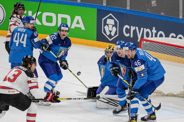 May 30, 2021, Riga, Latvia: Riga, Latvia, Arena Riga, May 30, 2021, Trivellato (Italy) ..DeLuca (Italy)..Fadani (Italy) during World Championship, WM, Weltmeisterschaft 2021 - Italy vs Canada - Ice hockey, Eishockey Ice Hockey - World Championship 2021 - Italy vs Canada, riga, Latvia - ZUMAl164 20210530_zsa_l164_068 Copyright: xAndreaxRex