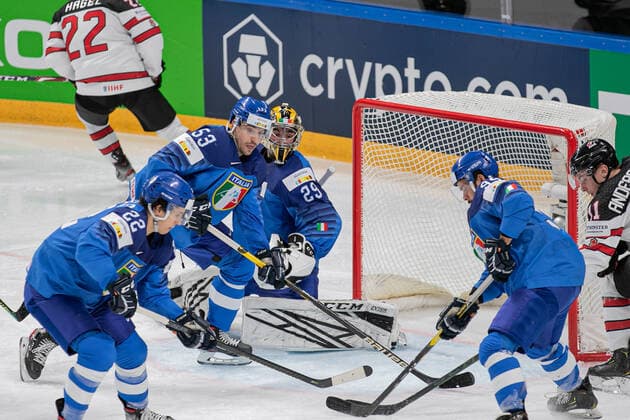 May 30, 2021, Riga, Latvia: Riga, Latvia, Arena Riga, May 30, 2021, Trivellato (Italy) ..Fadani (Italy) during World Championship, WM, Weltmeisterschaft 2021 - Italy vs Canada - Ice hockey, Eishockey Ice Hockey - World Championship 2021 - Italy vs Canada, riga, Latvia - ZUMAl164 20210530_zsa_l164_071 Copyright: xAndreaxRex
