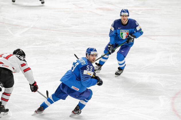 May 30, 2021, Riga, Latvia: Riga, Latvia, Arena Riga, May 30, 2021, Trivellato (Italy) during World Championship, WM, Weltmeisterschaft 2021 - Italy vs Canada - Ice hockey, Eishockey Ice Hockey - World Championship 2021 - Italy vs Canada, riga, Latvia - ZUMAl164 20210530_zsa_l164_072 Copyright: xAndreaxRex