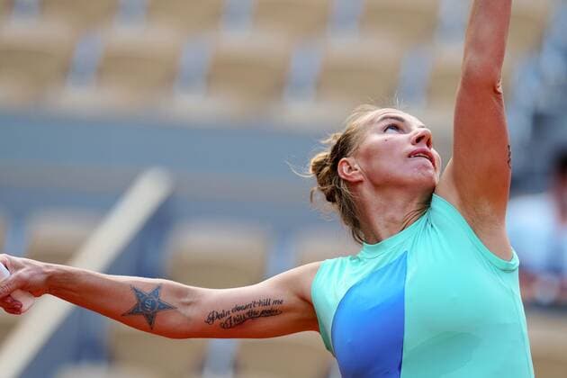 Mandatory Credit: Photo by Javier Garcia BPI Shutterstock (11977037mb) The tattoo of Svetlana Kuznetsova during her first round match French Open Tennis, Day One, Roland Garros, Paris, France - 30 May 2021 French Open Tennis, Day One, Roland Garros, Paris, France - 30 May 2021  Copyright: xJavierxGarcia BPI Shutterstockx 11977037mb