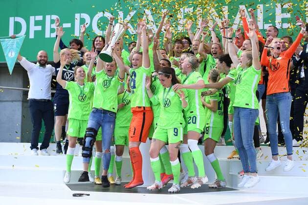 Football DFB Cup Womens Final Eintracht Frankfurt VfL Wolfsburg on 30 05 2021 at RheinEnergieStadion in Cologne German Womens Cup Winner 2021 VfL Wolfburg DFB regulations prohibit any use of photographs as image sequences and or quasi video xRx