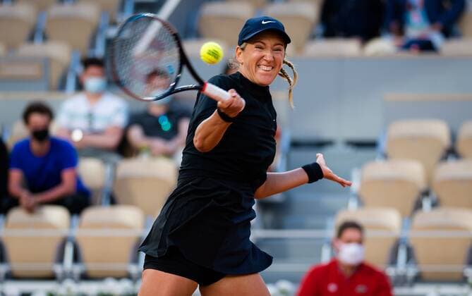 Mandatory Credit: Photo by Rob Prange Shutterstock (11977009fx) Victoria Azarenka of Belarus in action during the first round of the 2021 Roland Garros Grand Slam Tournament French Open Tennis, Day One, Roland Garros, Paris, France - 30 May 2021 French Open Tennis, Day One, Roland Garros, Paris, France - 30 May 2021  Copyright: xRobxPrange Shutterstockx 11977009fx