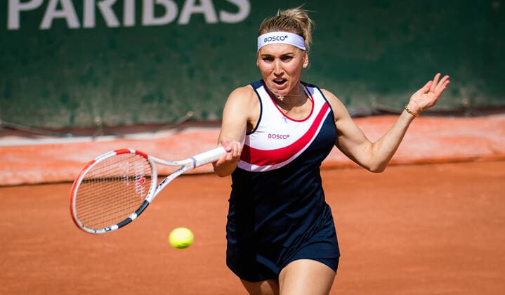 May 30, 2021: Elena Vesnina of Russia in action during the first round of the 2021 Roland Garros Grand Slam Tournament against Olga Govortsova of Belarus - ZUMAa181 20210530_zaa_a181_190 Copyright: xRobxPrangex