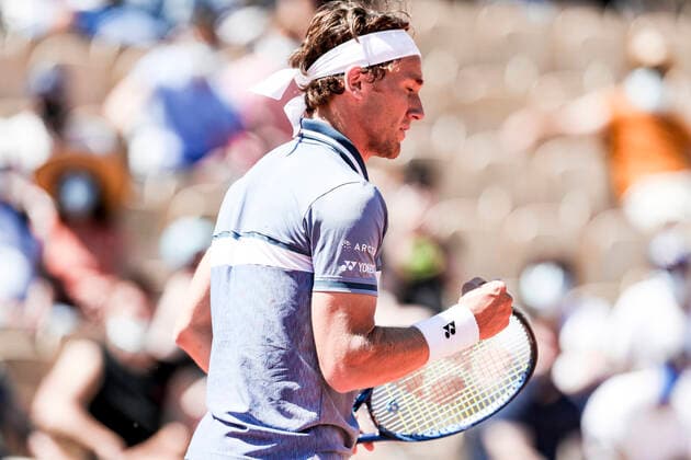 TENNIS - French Open 2021 PARIS,FRANCE,31.MAY.21 - TENNIS - ATP, Tennis Herren World Tour, French Open, Roland Garros, Grand Slam. Image shows the rejoicing of Casper Ruud (NOR).  GEPAxpictures xPatrickxSteiner