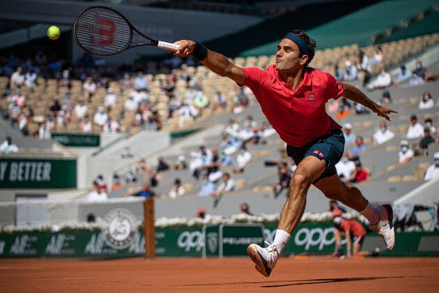Roger FEDERER of Switzerland plays a ball against Denis Istomin of Uzbekistan on the first round of the French Open tennis tournament at Roland Garros in Paris, France, 31 May 2021. Roland Garros 2021 will run from 30 May to 13 June 2021.  Copyright: xAurelienxMorissardx